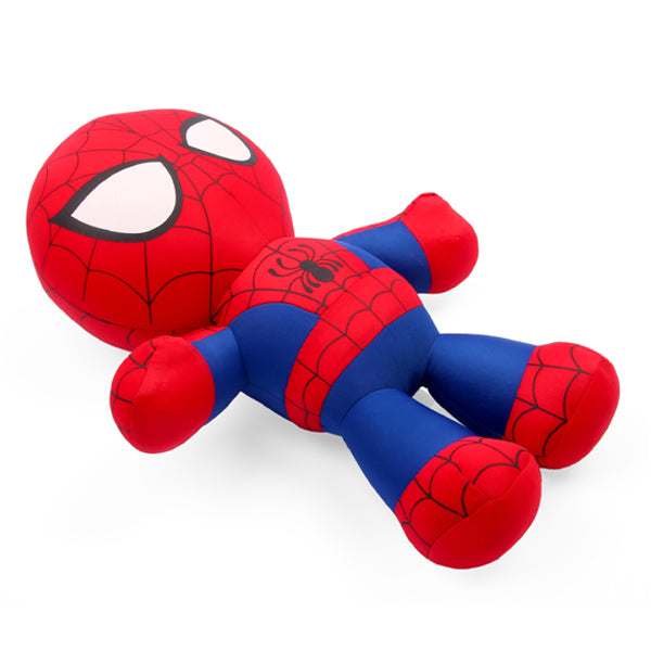 Plush toy resembling a superhero character with red and blue colors on a white background