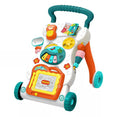 Colorful baby walker with various interactive elements on a white background