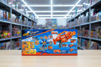 Toy box with 'Fire Storm' branding on a shelf in a toy store