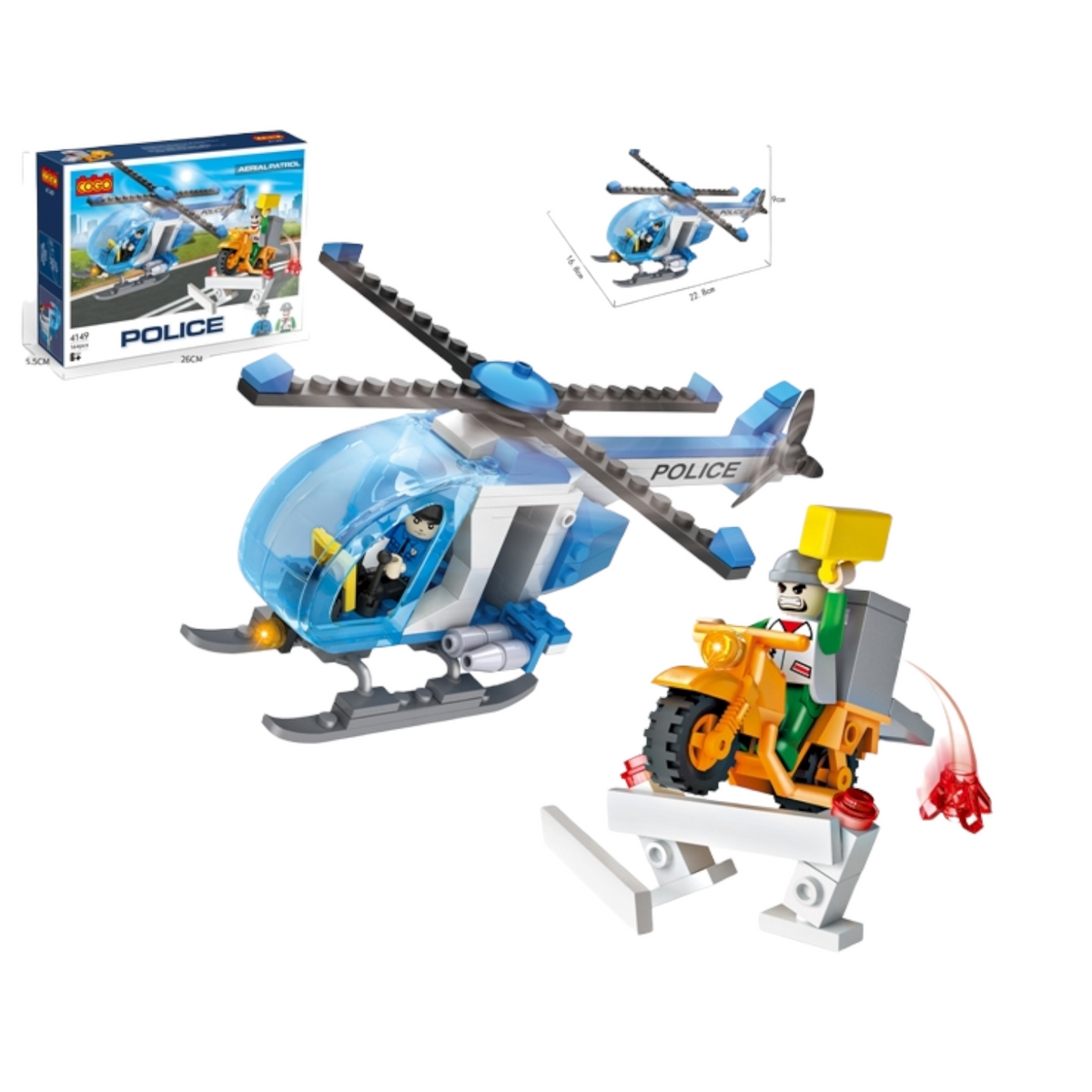 Police Helicopter and Motorcycle Building Blocks Set