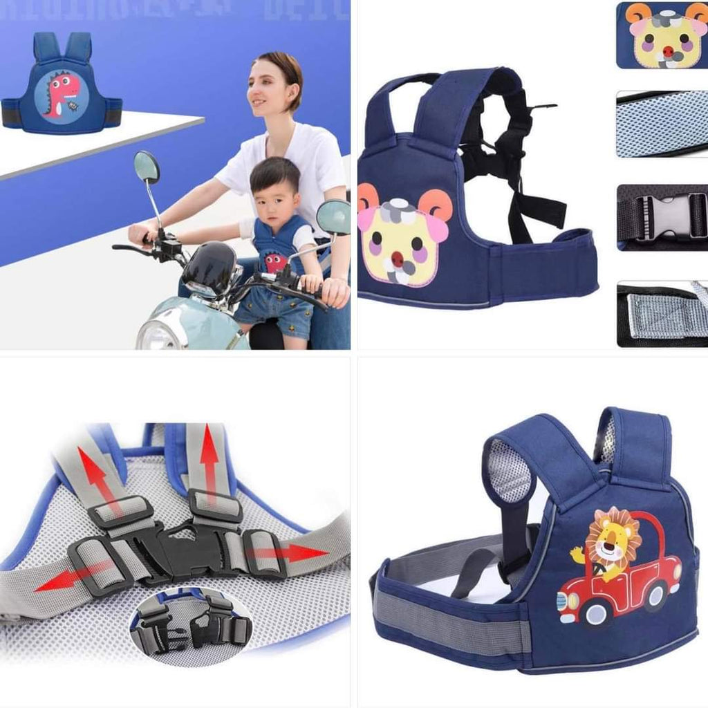 Child safety harnesses with cartoon designs on a white background
