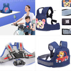 Child safety harnesses with cartoon designs on a white background