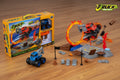 Toy car set with packaging on a wooden surface