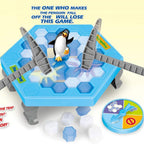 Board game with penguin and ice traps on a blue hexagonal board