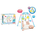 Baby fitness frame with toys and packaging on a white background