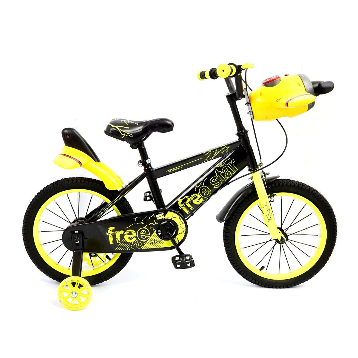 Free Star 16-Inch Kids Bicycle Black and Neon Yellow