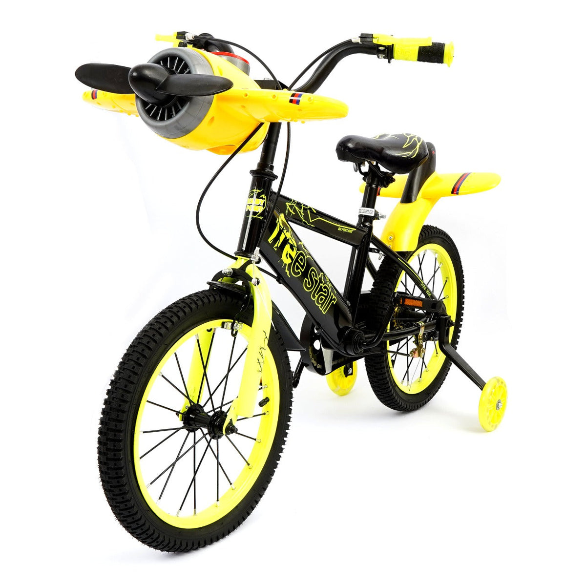 Free Star 16-Inch Kids Bicycle Black and Neon Yellow