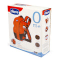 Chicco baby carrier packaging with orange carrier illustration on a white background
