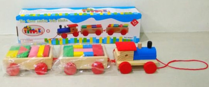 Wooden Pull-Along Stacking Train with Blocks