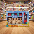 Toy house package in a toy store with shelves of toys in the background