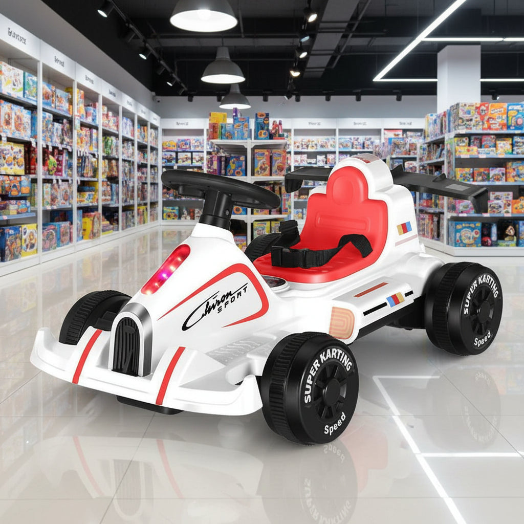 Kids Kart-Style Ride-On Sports Car White CR-108
