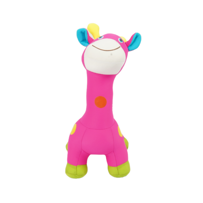 Colorful plush toy giraffe on a white background