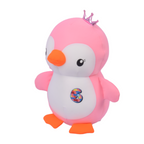 Pink penguin plush toy with a number 6 and crown on a white background