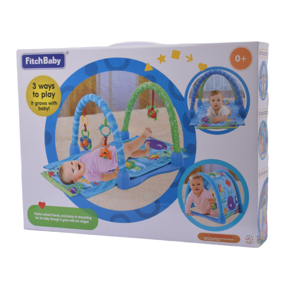 FitchBaby baby play gym packaging with images of a baby playing on the mat.