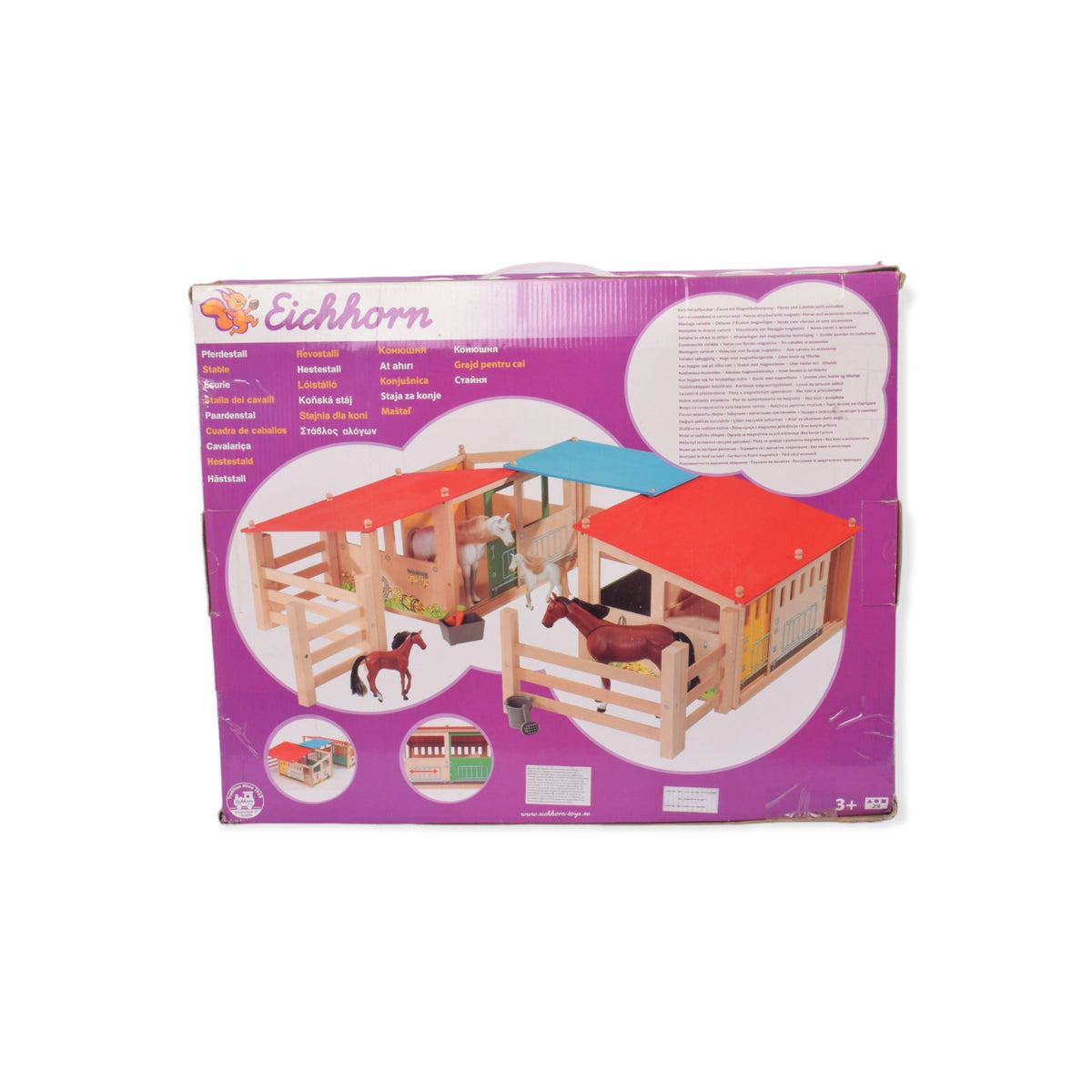 Eichhorn toy horse stable set packaging on a white background