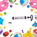 Colorful inflatable toys and a high-pressure inflator on a white background