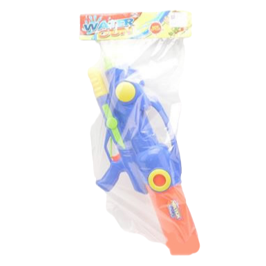 Colorful water gun in packaging on a white background