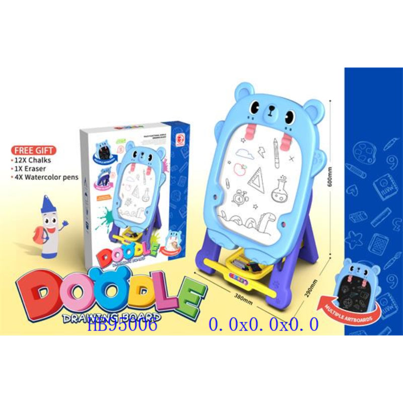 Children's drawing board with packaging and dimensions displayed