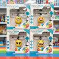 Four boxed toy products labeled INDUCTION CRYSTAL BALL NO. HTF0810 arranged in a 2x2 grid on a colorful toy store shelf.