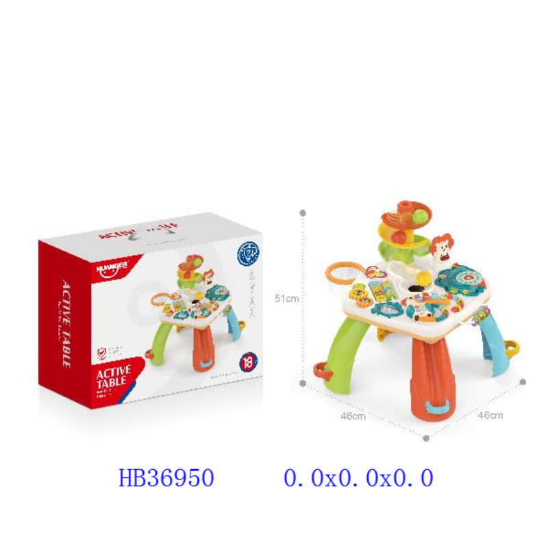 Baby activity table with packaging on a white background