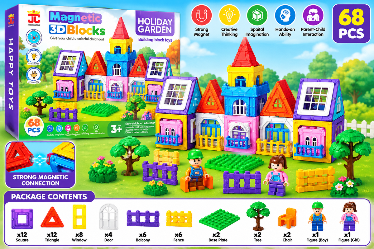 68-Piece Magnetic Holiday Garden Building Set
