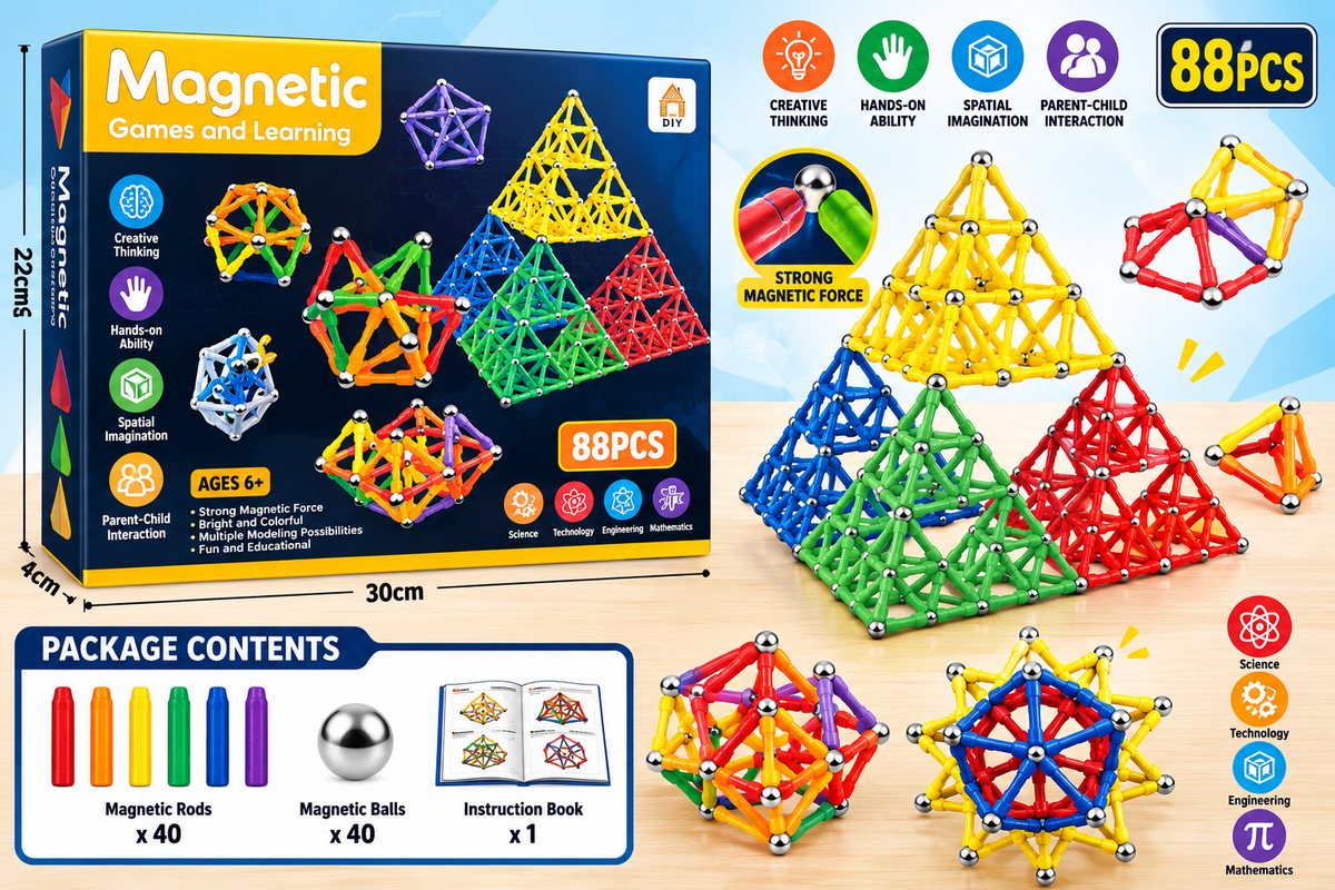 Magnetic Rods and Balls Geometry Building Set