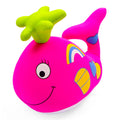 Colorful inflatable fish toy with a happy face on a white background