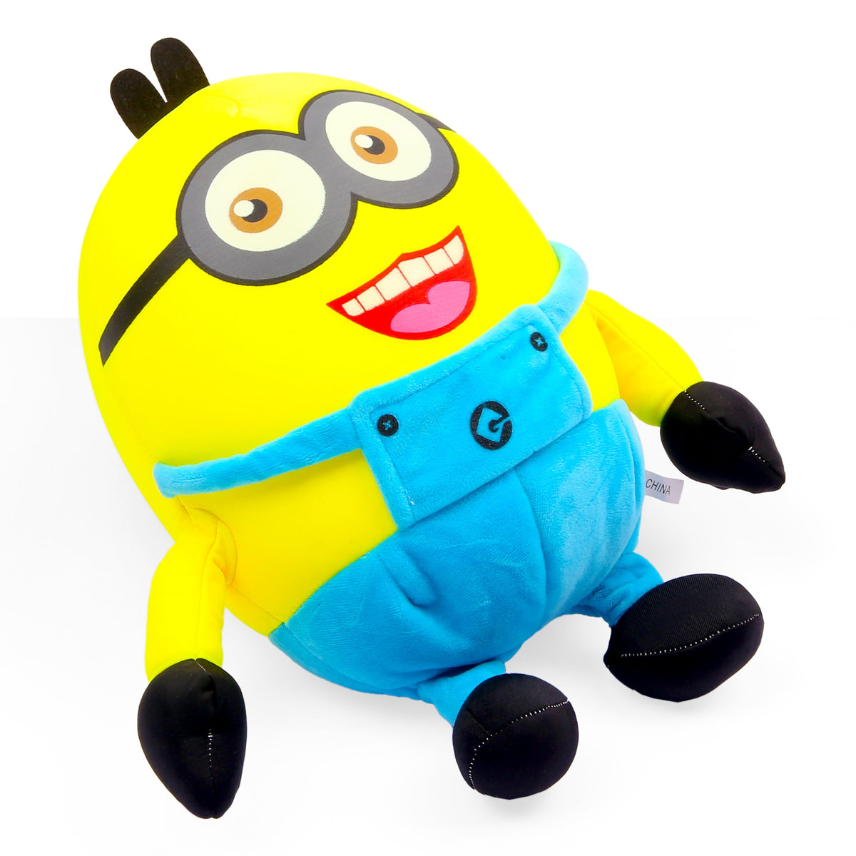 Plush toy resembling a character from the 'Despicable Me' franchise on a white background