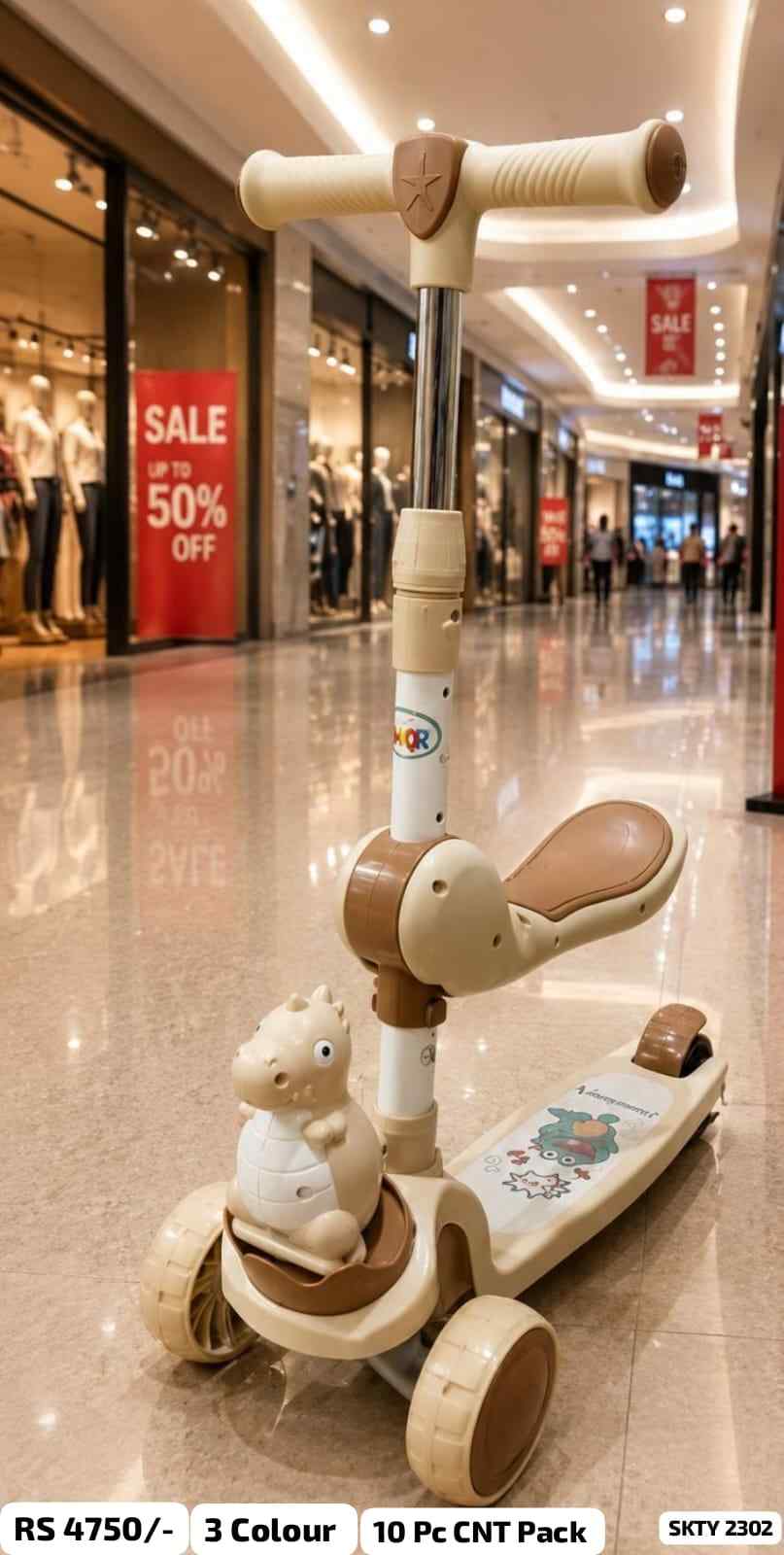 Kids Cream Dinosaur-Style Scooter with Seat SKTY-2302