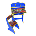 Children's desk and chair set with cartoon car design on a white background