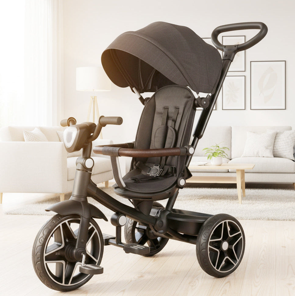 Kids Brown Canopy Push-Handle Tricycle T-01T