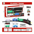 Toy train set with packaging displaying 'Classic Train' and product details.