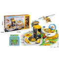 Toy construction set with helicopter and garage, including a scene graph included.