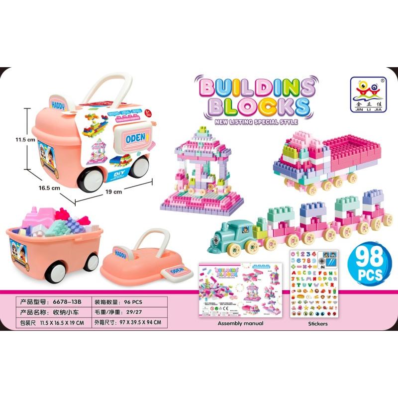 98-Piece Pastel Building Blocks in Bus Storage Case