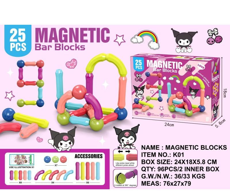 25-Piece Magnetic Bar Blocks Set - K01